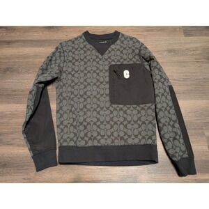Coach Signature Monogram Crewneck Sweatshirt Black Grey Pocket Zip Size XS
